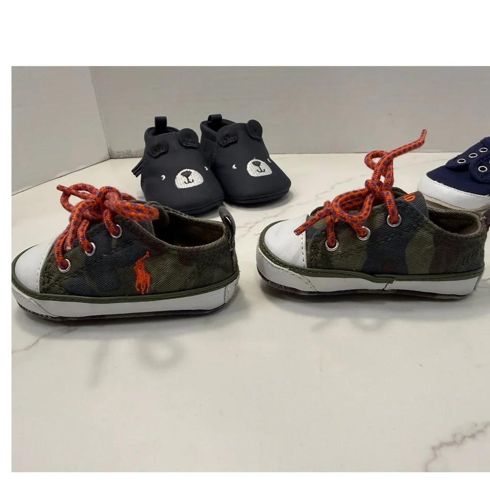 Baby Boy Shoe Bundle Ralph Lauren Camo Carters Bear Old Navy Navy Blue 0-6M 3 Pr